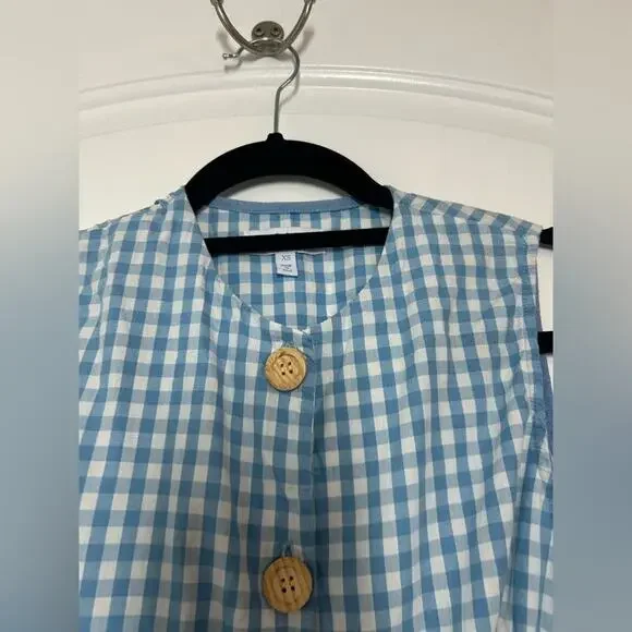 Leelanau Gingham Blue 100% Linen Button-Down Mini Dress size XS 60s cottage core - Picture 6 of 12